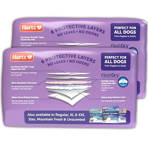 Hartz Home Protection Lavender Scent Odor Eliminating Dog Pads, 3XL, 60ct | Thicker Quilted, Super Absorbent, Quick Drying, No Leaks, No Odors, FlashDry Technology - size: 3XL 36 x 36 (60 Count)