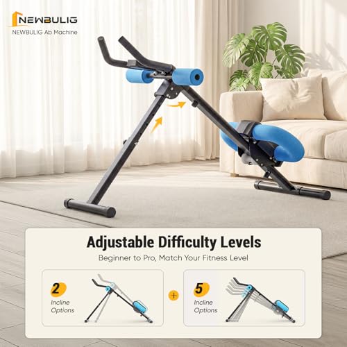 NEWBULIG Ab Machine, Abs Workout Equipment for Home Gym, Adjustable Ab Trainer Machine for Stomach Workout, Foldable Abdominal Trainer - color: Black Blue