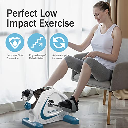 Under Desk Bike Pedal Exerciser Portable Mini Home Exercise Bike with 5LBS Flywheel Sitting Peddler Exerciser for Seniors Legs and Arms Trainer Physical Therapy Equipment Fitness Exercise Bicycle - style: white