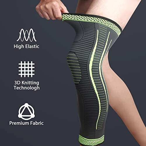 2 Pack Full Leg Compression Sleeves, Long Knee Brace Support for ACL,PCL, Meniscus Tear, Arthritis, Tendinitis,Men And Women (Green, Large) - color: Green, size: Large