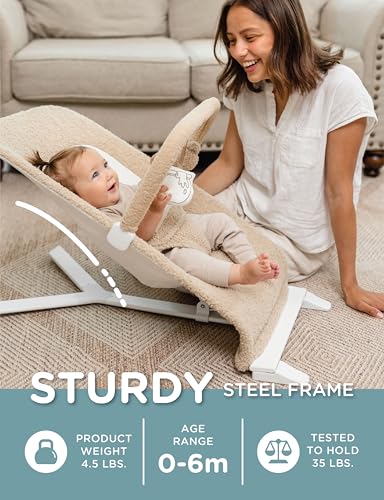 Baby Delight Alpine Deluxe Portable Bouncer | Infant | 0 – 6 Months | Tan Sherpa - color: Tan Sherpa