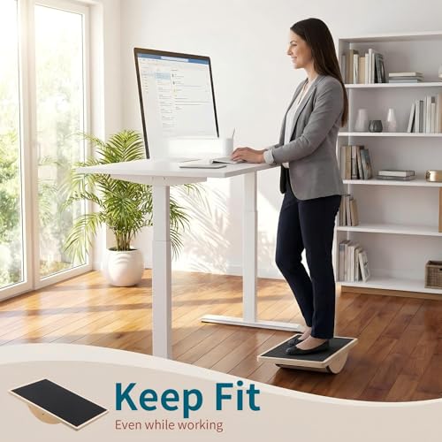 Thenshop Balance Board Trainer Set with Resistance Bands for Adults Wooden Wobble Board for Core Strength, Stability & Balance Training, Includes 3 TPE Exercise Bands