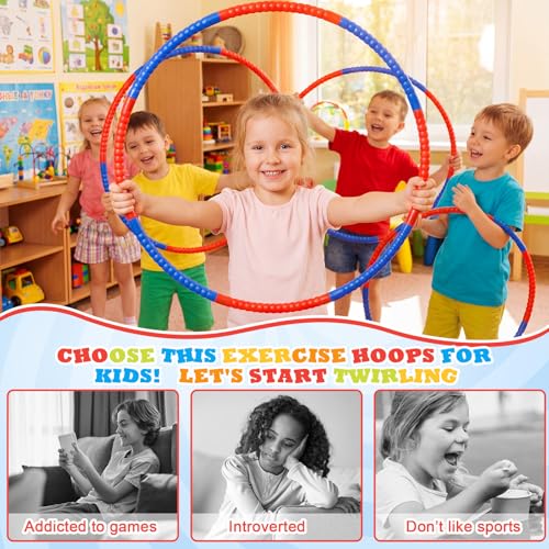 Vinsot Detachable Plastic Hoops for Kids, Adjustable Exercise Hoops Equipment for Sports, Dance, Outdoor Games, Parties and Pet Training - color: Red,Blue