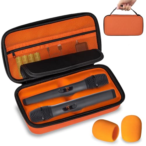 Wireless Microphone Case Compatible with JBL Wireless Two Microphone System, Handheld Dual Mic Travel Bag for Singing or Karaoke for Receivers, Adapters, AA Batteries- Lighting Orange(Box Only) - color: Lighting Orange