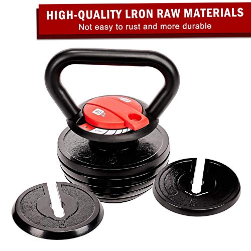Time wave 10-40LBS Adjustable Kettlebell Weights Sets for Men Women Home Fitness Gym Equipment, Cast Iron Kettle Bell Set for Exercises, Weightlifting, Conditioning, Strength and Core Training (Red)