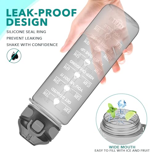 Enerbone 32 oz Water Bottle with Times to Drink and Straw, Motivational Drinking Water Bottles with Carrying Strap, Leakproof BPA & Toxic Free, Ensure You Drink Enough Water for Fitness Gym Outdoor - color: Obsidian