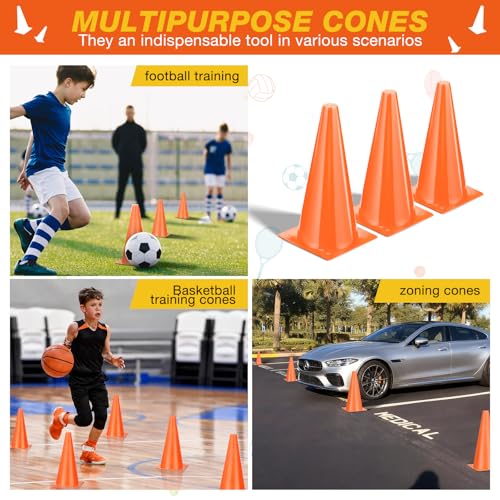 12 Inch Sports Cones Set of 24,Durable Training Cones for Soccer,Football, Basketball Drills - Multi-Purpose Agility Cones for Indoor & Outdoor Practice - color: orange