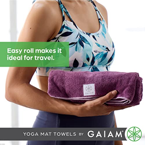 Gaiam Yoga Mat Towel Microfiber Mat-Sized Yoga Towel for Hot Yoga - color: Heron Lilac, size: 24"W x 68"L (Pack of 12)