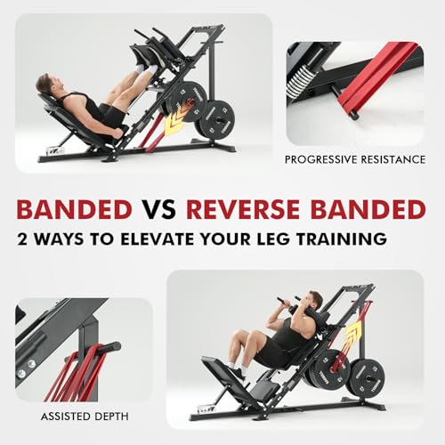 Mikolo Leg Press Hack Squat Machine Combo, Leg Press Machines for Home Gym with Linear Bearing, Hack Squat Machine with Rear and Front Band Pegs, Leg Machine for Full Range Leg Training - style: DD09 Lean (Space-Saver)
