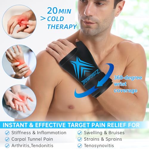 Wrist Ice Pack Wrap for Pain Relief Reusable Wrist Brace Cold Gel Gloves Hand Thumb Ice Packs for Injuries Surgery Recovery Hot Cold Compress Therapy for Carpal Tunnel Tendonitis Swelling Arthritis - style: Wrist-Black