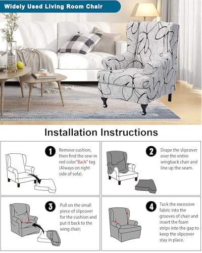 CRFATOP 2 Piece Stretch Wingback Chair Cover Printed Wing Chair Slipcovers Spandex Fabric Wingback Armchair Covers with Elastic Bottom for Living Room Bedroom Wingback Chair,C30 - color: Color C30