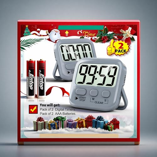 Antonki 2 Pack Digital Timer for Kids, Magnetic Countdown Kitchen Timers for Cooking, Egg, Classroom, Teacher, Exercise, Study, Oven - Battery Included - color: Space Grey