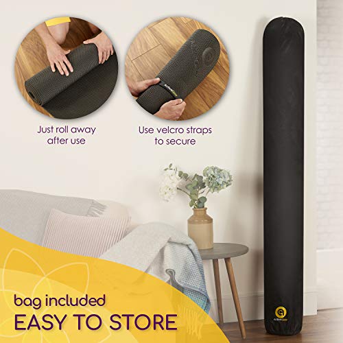 ActiveGear Large Yoga Mat, 6'x4'x8mm Extra Thick Non-Slip - Black | 8mm high-density padding for barefoot comfort. Non-slip on any floor. Includes carry bag, straps and microfiber towel.