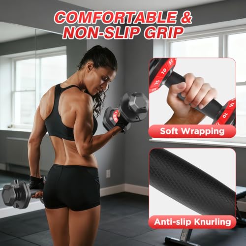 Adjustable Dumbbells Set All in One Free Weights Set for Home Gym | 25/26.5/52.5/55/85lbs Weights Dumbbells Set, 1 Sec Adjust Weights with Anti-Slip Handle for Home Fitness - color: 55lb-pair