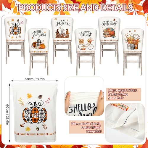 Moukeren Fall Chair Back Cover Set of 6 Thanksgiving Pumpkin Slipcovers Stretch Dining Chair Back Covers Farmhouse Removable Elastic Seat Protector for Home Thanksgiving Harvest Party Kitchen Decor - style: Pumpkin