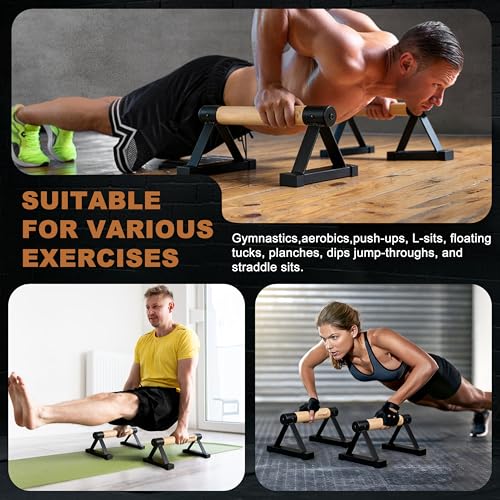 EVERYMATE Wood Push Up Bars Parallettes Bars with Rubber Feet, Anti-slip Handstand Bars for Calisthenics, Equipment for Home, Push Up Handles for Floor, Handstand Push Up Handles, Support 600 LB - size: A