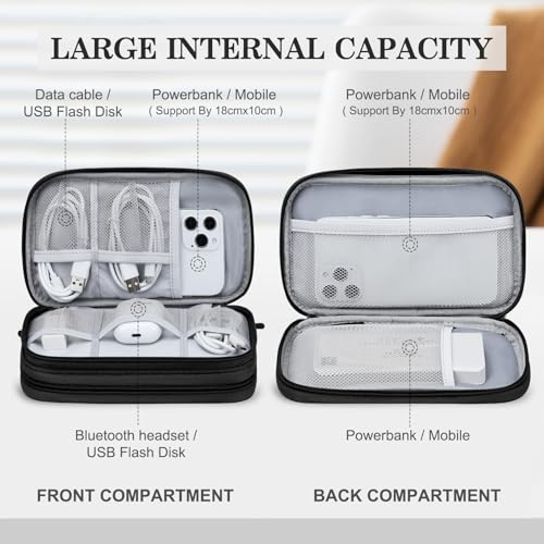 FYY Electronic Organizer, Travel Cable Organizer Bag Pouch Electronic Accessories Carry Case Portable Waterproof Double Layers Storage Bag for Cable, Cord, Charger, Phone, Earphone, Medium, Black | Wrist Strap, Waterproof, Double Layers Portable Electroni