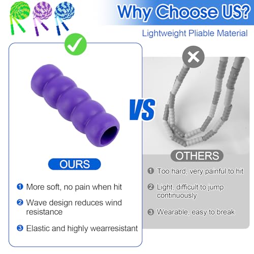 Jump Rope for Kids, 9 Ft Adjustable Jump Ropes for 4 5 6 7 8 10 12, Segmented Soft Beaded Jumping Rope Age 8-12, Tangle Free Skipping Rope for Women Man Fitness Weight Loss - color: Green, Purple, Blue