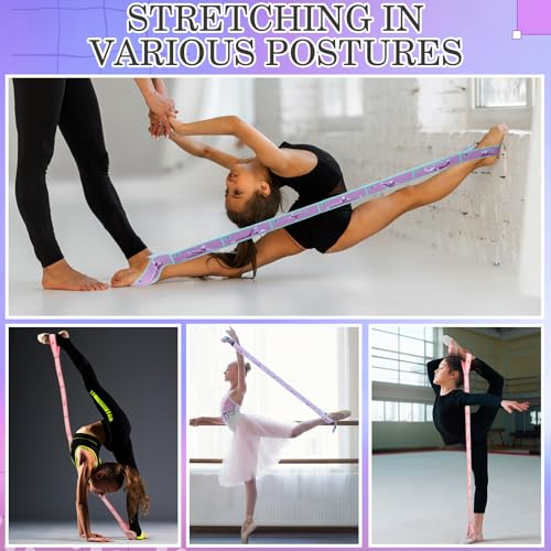 Stretch Strap for Kids Elastic Gymnastic Stretching Ballet Dance Band with 8 Loops Adjustable Exercise Training Resistance Strap for Children Stuff Pilates Latin Yoga Equipment - color: Purple and Pink