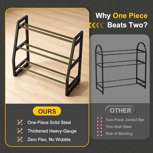 Heavy Duty 3-Tier Dumbbell Rack, 600 LBS Capacity Adjustable Weight Rack for Kettlebells & Dumbbells, One-Piece Solid Steel Home Gym Storage Stand, Space-Saving Corner Organizer with Hooks (32" H x 31.5" L)
