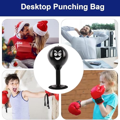 Desktop Punching Bag with Strong Suction Cup - Stress Relief Boxing Bag for Office Desk & Home - Heavy Duty Reflex Ball Set with Pump - Funny Gag Gifts for Boss, Men, Kids & Coworkers