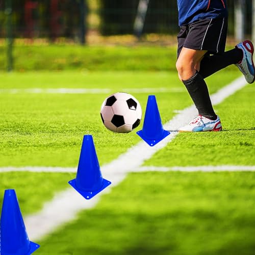 12Pcs Plastic Traffic Cones Mini Sport Cones for Basketball Football Drills, Indoor Outdoor Games Activity Festive Events - 7 Inch Orange Plastic Cones - color: blue