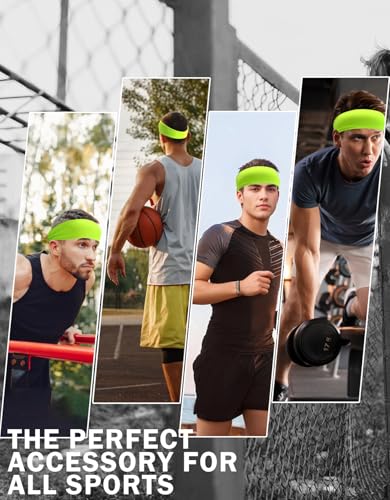 Headbands for Men & Women, Sweat Headband Non-Slip Sweatband Sports Running Cycling Yoga Basketball Workout Football Training - color: Neon Yellow