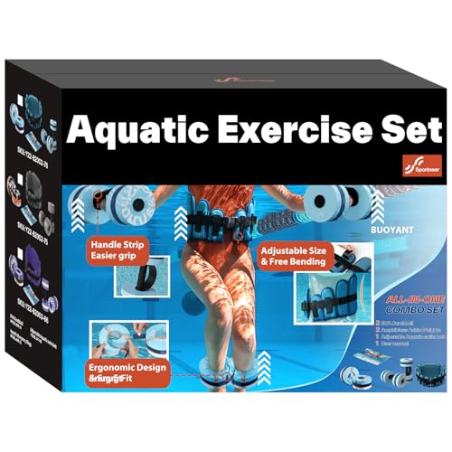 Sportneer Aquatic Exercise Equipment Water Aerobics Combo Set Includes High Density Water Weights Dumbbell Aqua Belt Water Ankle Weights for Pool Exercise Aquatic Therapy Pool Fitness Water Exercise - color: Aqua Blue, style: Aqua Exercise Set with Foam C