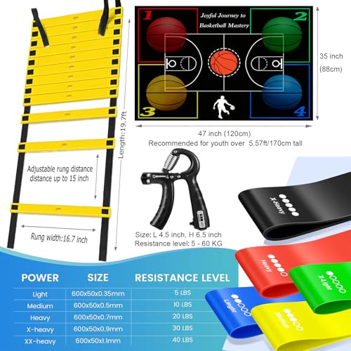 Basketball Training Equipment, Practice Training Mat, Dribble Trainer | Includes Basketball Training Mat, Agility ladder, Grip Strengthener, Resistance Bands, Improve Speed, Strength, ordination - color: Black (3D-Muster), size: 47"*35"