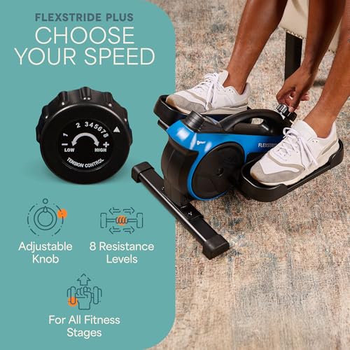 Lifepro Portable Under Desk Elliptical Exercise Machine - Manual Pedal Exerciser for Home Workouts, Muscle Toning, Energy Boost - Mini Foot & Leg Exerciser with Fitness App - color: Blue