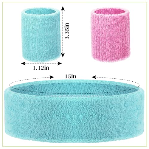 72 Pcs 80s Neon Headbands Sweatband Set, Include 24 Sports Headbands and 48 Sweat Wristbands Bulk for Woman Man - style: Simple