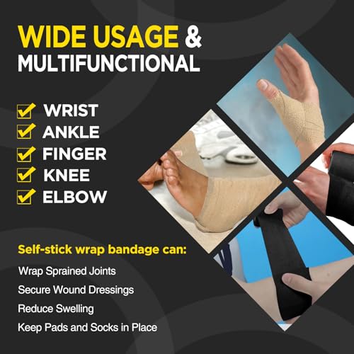 OK TAPE 12 Rolls Self Adhesive Bandage Wrap, Elastic Athletic Tape, Self Stick Bandage Tape, Vet Wrap, Medical Wrap for Wrist, Feet, 2" x 5 Yards - Beige - color: Beige, size: 2 Inch