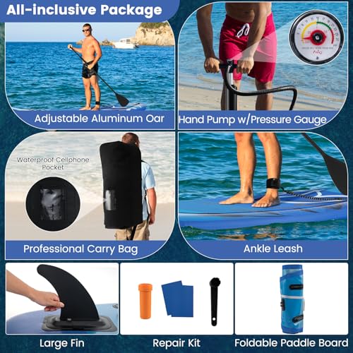 KOTEK 10FT/11FT Inflatable Paddle Board, SUP Paddleboard with Hand Pump, Safety Leash, Repair Kit, Carry Bag, Non-Slip EVA Deck, Stand Up Paddle Board for Youth & Adults - size: 11 FT, style: Seaweed