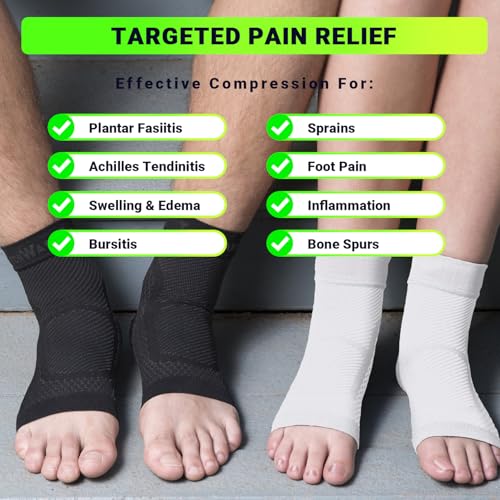 TechWare Pro Ankle Brace Compression Sleeve - Plantar Fasciitis Sock. Relieves Achilles Tendonitis. Foot Arch Support Reduces Joint Pain, Swelling & Heel Spur Pain. Injury Recovery Braces for Sports - color: Black/Black, size: XXL (see size chart)