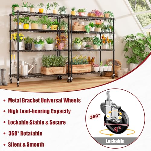 PrimeZone 55.5" W x 24" D x 80" H Heavy Duty Wire Storage Shelves with Wheels, 4 Tier Adjustable NSF Commercial Garage Shelving Unit, Rolling Metal Organizer Shelf Rack for Warehouse, Pantry, Black - size: 55.5"W x 24"D x 80"H