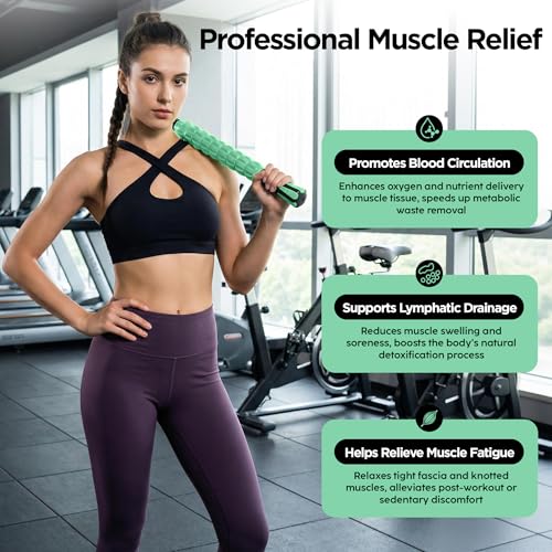 Muscle Roller & Massage Roller Stick for Athletes - Lymphatic Drainage Support, Relieves Muscle Soreness, Cramping & Tightness - Targets Legs, Arms, Back & Calves （Mint Green Wheel） - color: Mint Green