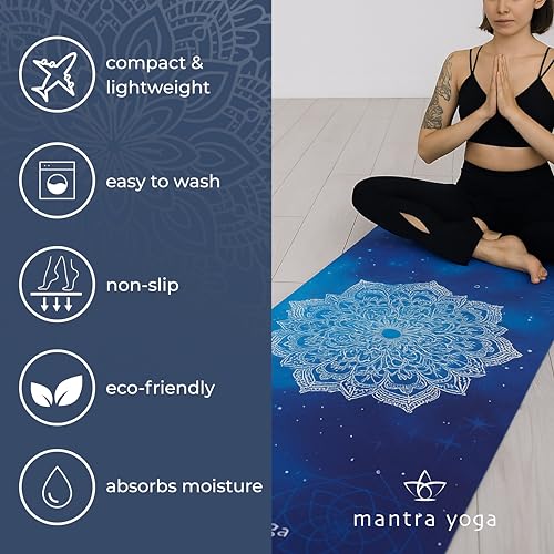Mantra Yoga Travel PRO 1.5mm with Knee Pad - Foldable Fitness & Exercise Mat with Bag | Lightweight, Compact & Eco-Friendly | Non-Slip & Washable | For All Types of Yoga | 72" L x 24" W | 2.6 lbs - color: Blue Mandala