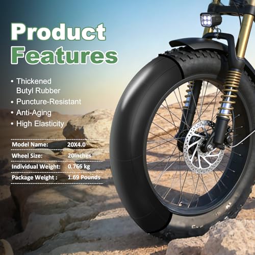 2 Pack of Fat Tire Bike Inner Tubes, 20/24/26 X4.0 Heavy Duty Bike Tube, Inner Tube with 32mm Schrader Valve for Snow Mountain Bike E-Bike - size: 20X4.0 (2 Pack)
