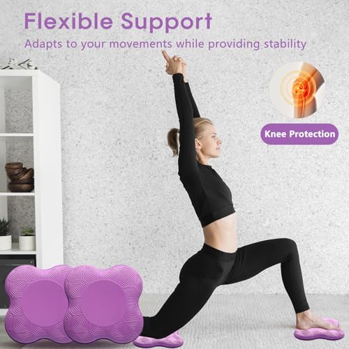 2 Pack Yoga Knee Pads Mat Set - Extra Thick Foam Kneeling Pad Cushion for Knees, Elbows, Wrists, Head - Yoga Essentials for Women Men, Non-Slip Pilates, Meditation, Floor Workouts - color: Purple