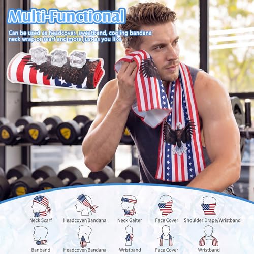 6 Pcs Cooling Hoodie Towel American Flag Ice Cooling Towels Eagle Cool Face Neck Towel Cool Rags for Sports Sun Protection Sweat Lasting Reusable Gym Camping Outdoor Cycling Hiking Running