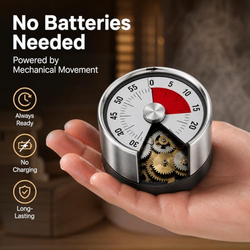 Stainless Steel Sauna Timer, 55 Minute Mechanical Spa Clock, No Battery Self Winding Timekeeper for Sauna Rooms, Steam Rooms, Hot Tubs, Gyms and Home Relaxation