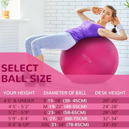 Fitvids Anti-Burst and Slip Resistant Exercise Yoga Fitness Birthing Ball with Quick Pump, 2,000-Pound Capacity, Multiple Colors and Sizes - color: Pink, style: 15-18in (38-45cm), S