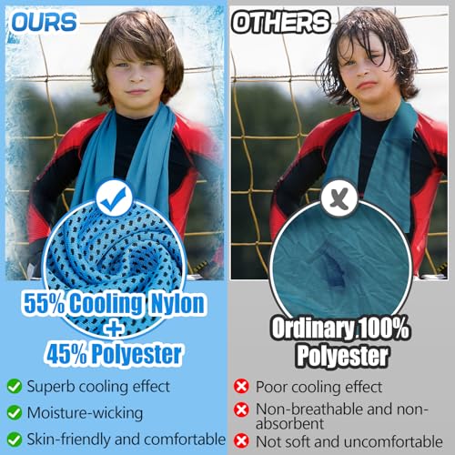 4 Pack Mini Cooling Towels (30"x9") - Kids Cooling Towel, Soft Breathable Cooling Neck Wraps with UPF 50 Sun Protection for Boys Girls Running Exercise Parent-child Activities School Outdoor Sports - color: Blue & Grey & Green & Magenta