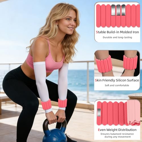 Abahub Adjustable Wrist & Ankle Weights 2Pack, Wearable Silicone Weighted Bracelet for Women, Arm Leg Weights for Home Gym Workout, Jogging, Yoga & Pilates - color: Magnetic Pink, size: 2.2LB Pair (1.1LB Each)