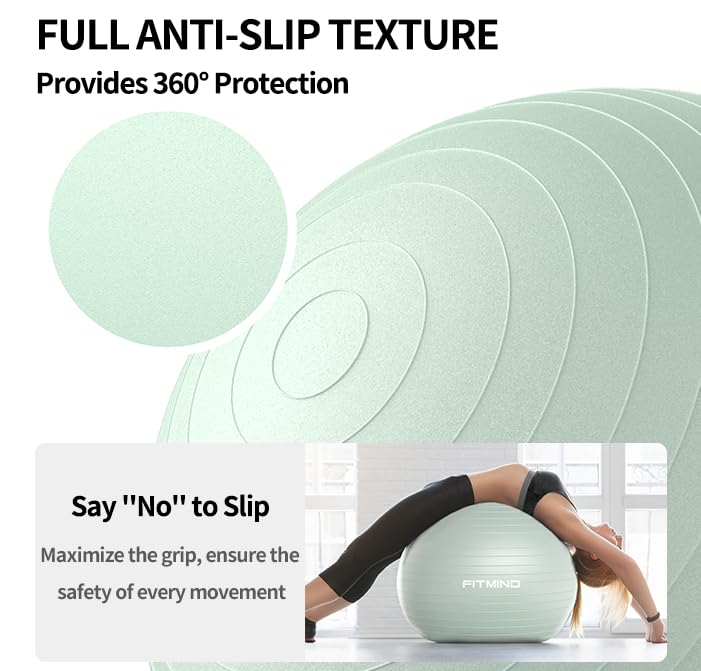 FITMIND_ Extra Thick Exercise Ball Yoga Ball 22in/26in/30in for Workout Pregnancy Stability,Anti-Burst and Slip Resistant Swiss Ball with Pump for Yoga, Pilates, Fitness,Birthing,Physical Therapy - color: green, size: 26-30in/65-75cm