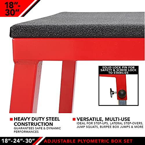 JFIT Plyometric Boxes - Made in Taiwan NO Assembly Required Single - Height Box Set and Adjustable Box Options Plyometric Platform and Jumping Agility Box for Training Conditioning Strength Training - style: 18"- 30" Adjustable (Single Plyo Box)