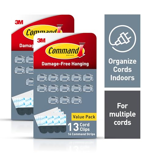 Command Round Cord Clips, Damage Free Hanging Cable, for Hanging Electrical Cables, 26 Clear Cord Clips and 32 Strips - size: 26 Clips, 32 Strips