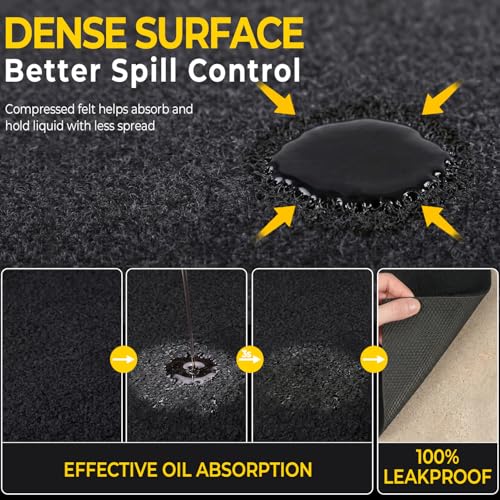 Golener Oil Spill Mat - 60”x72” Garage Floor Mat for Under Car, Absorbent Oil Mat, Rubber Floor Mats, Waterproof, Contain Liquid, Protect Garage Surface from Spills, Reusable, Washable, Durable, Black - size: 5' x 6' (Rectangular)
