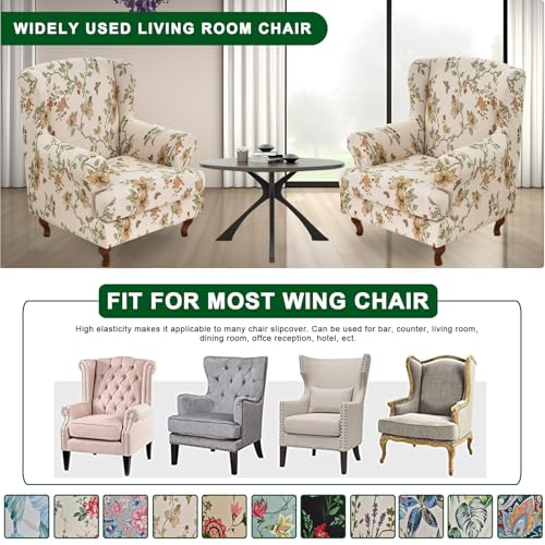 CRFATOP 2 Piece Stretch Wingback Chair Cover Printed Wing Chair Slipcovers Spandex Fabric Wingback Armchair Covers with Elastic Bottom for Living Room Bedroom Wingback Chair,C10 - color: Color C10