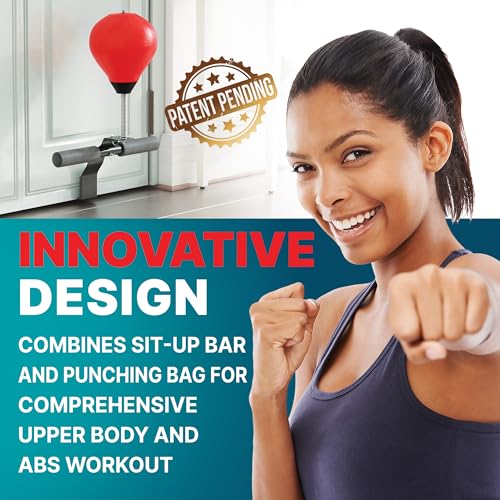 GLACIAL Doorway Sit-Up Exercise Bar with Punching Bag | Complete Upper Body and Abs Workout, MMA Training